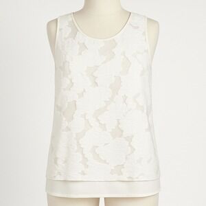 Halogen White Floral Lace Sheer Tank Top Womens L Layered Dainty Coquette Fairy